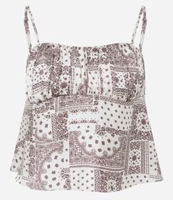 Blusa em Cetim com Alça Fina e Estampa Abstrata