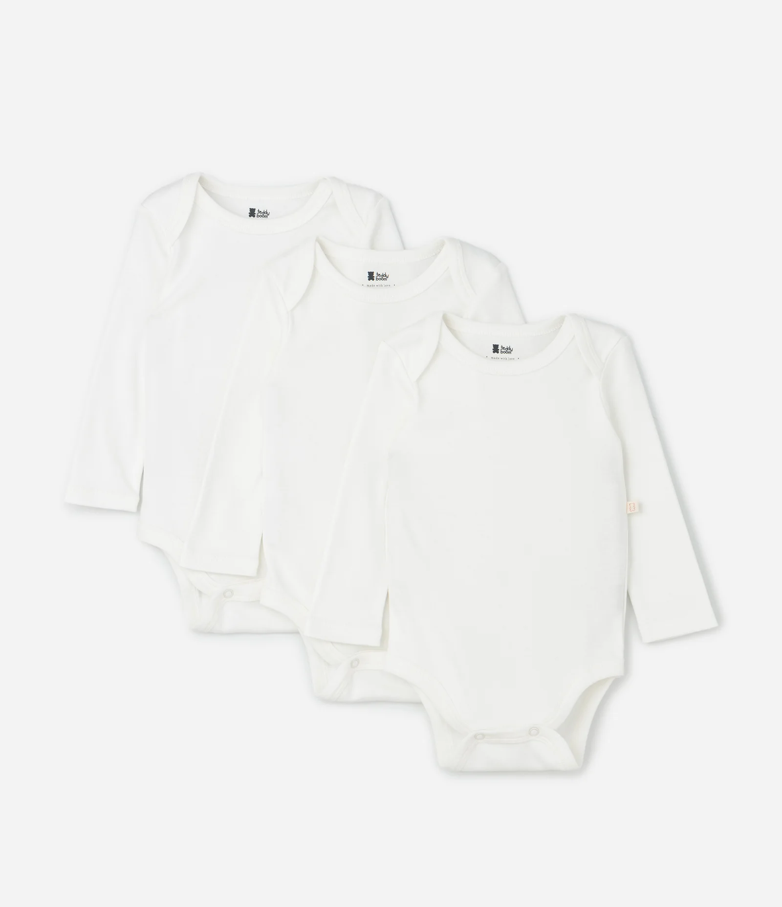 Kit 03 Bodies Bebê Manga Longa em Suedine – Tam RN a 18 Meses Branco 1