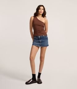 Minissaia em Jeans com Cós Transpassado e Bolsos