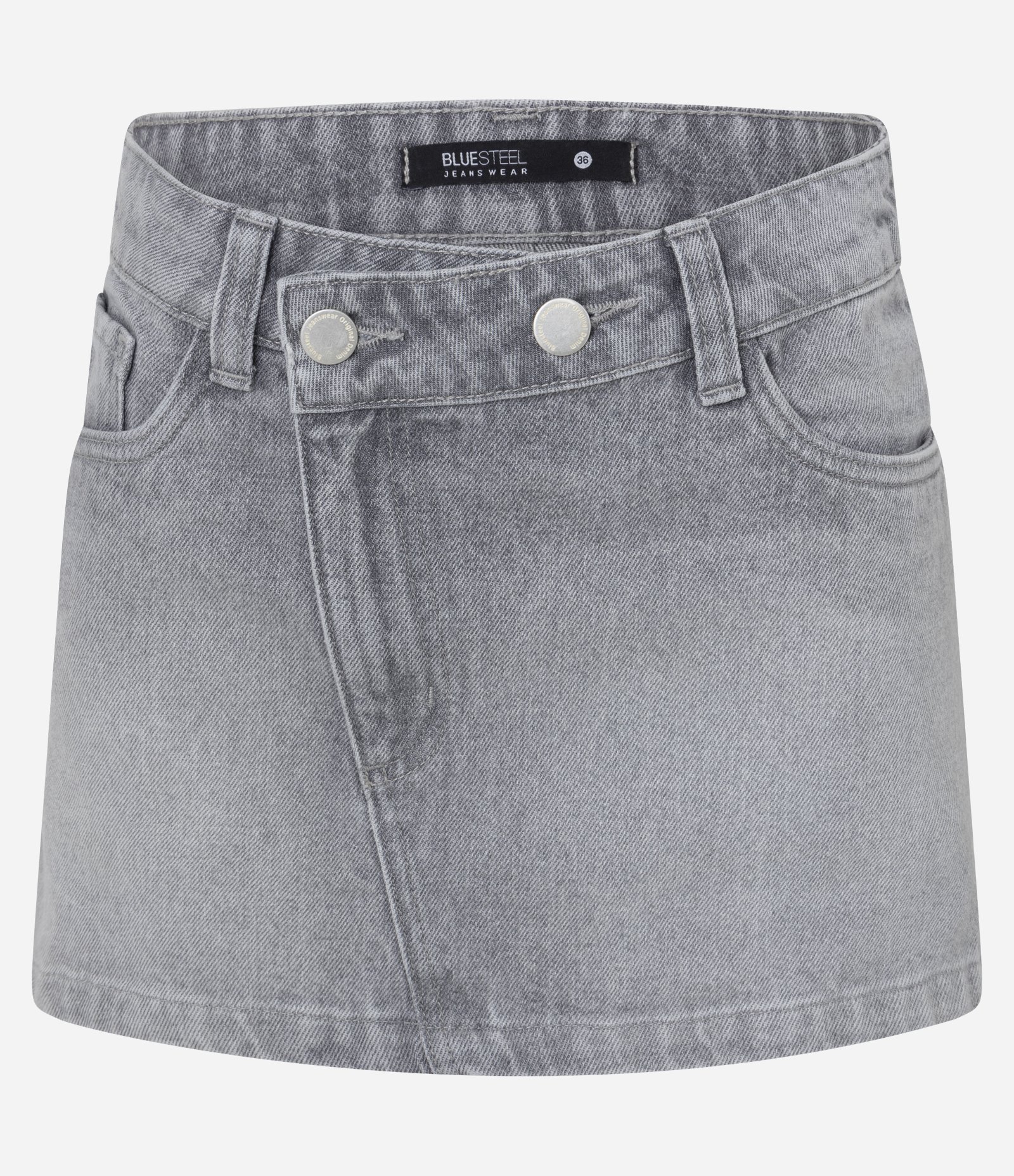 Minissaia em Jeans com Cós Transpassado e Bolsos Cinza 5