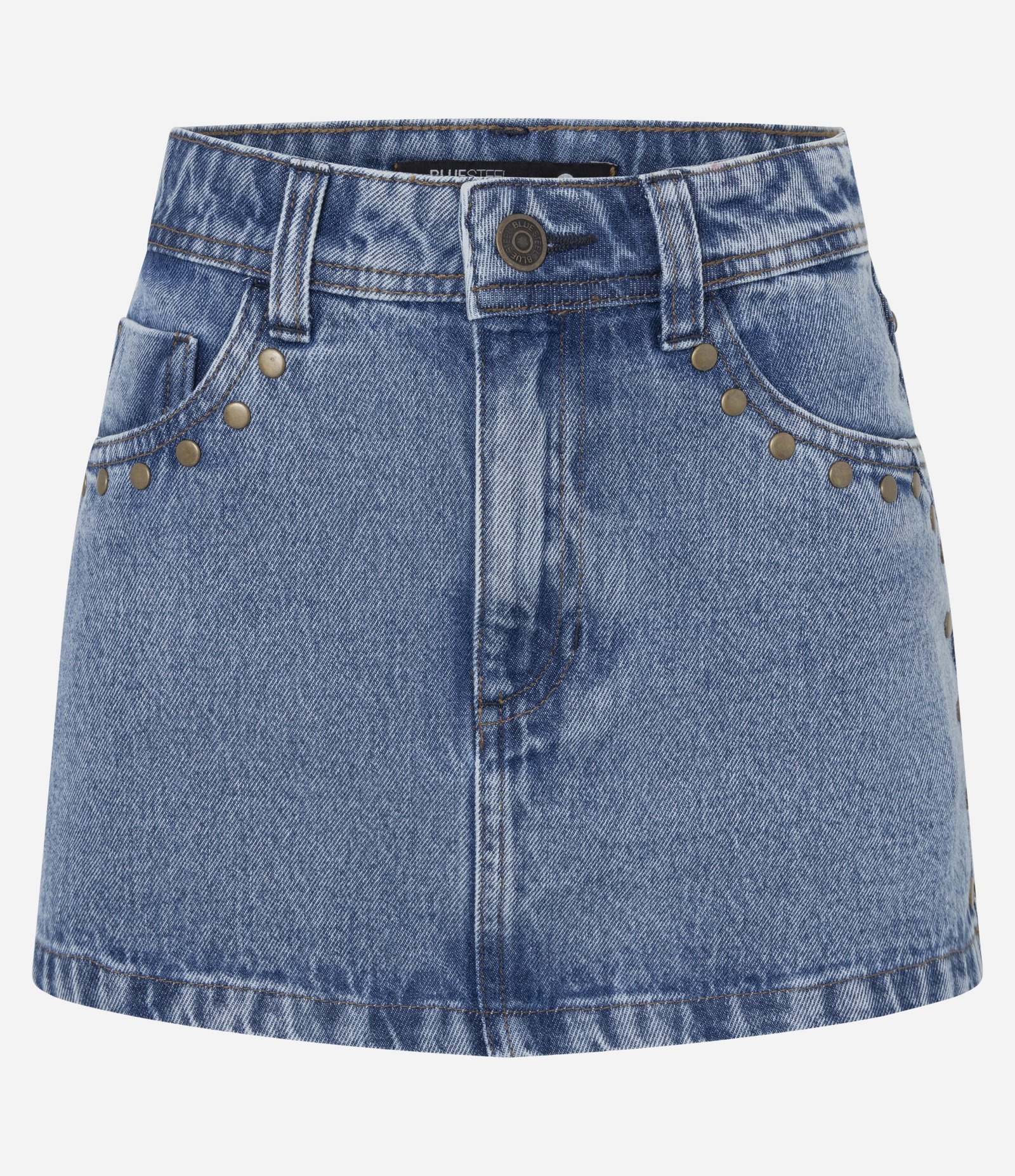 Saia Curta Cintura Média em Jeans com Tachas Metalizadas Azul 5