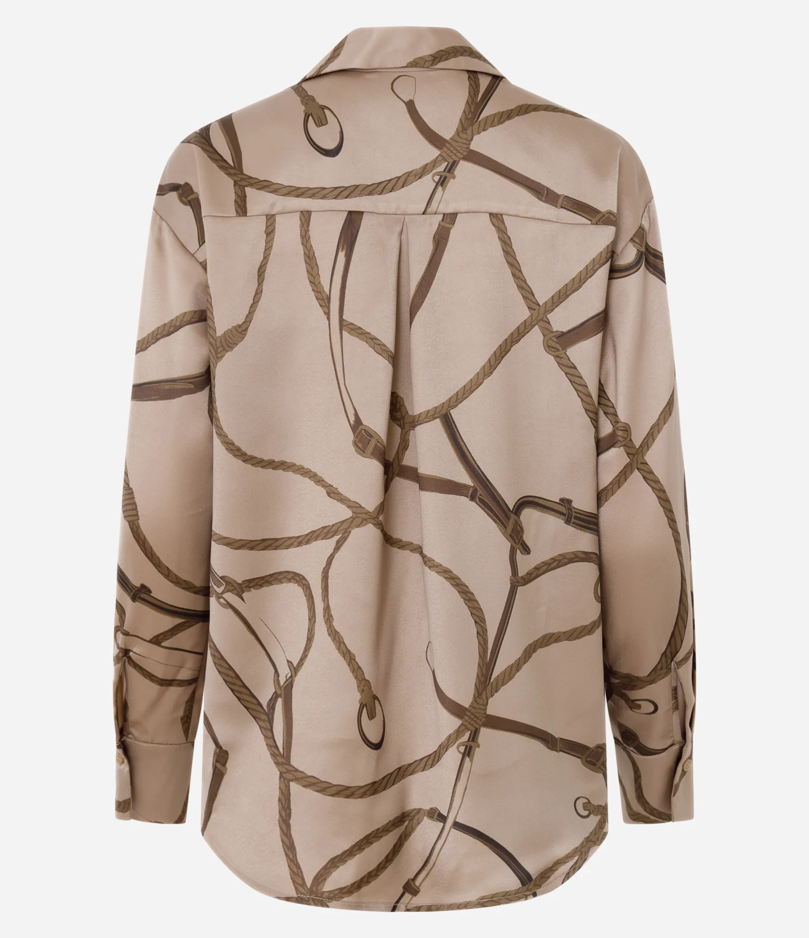 Camisa Estampada em Cetim com Mangas Longas Bege 2