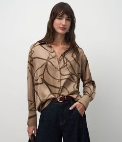 Camisa Estampada em Cetim com Mangas Longas