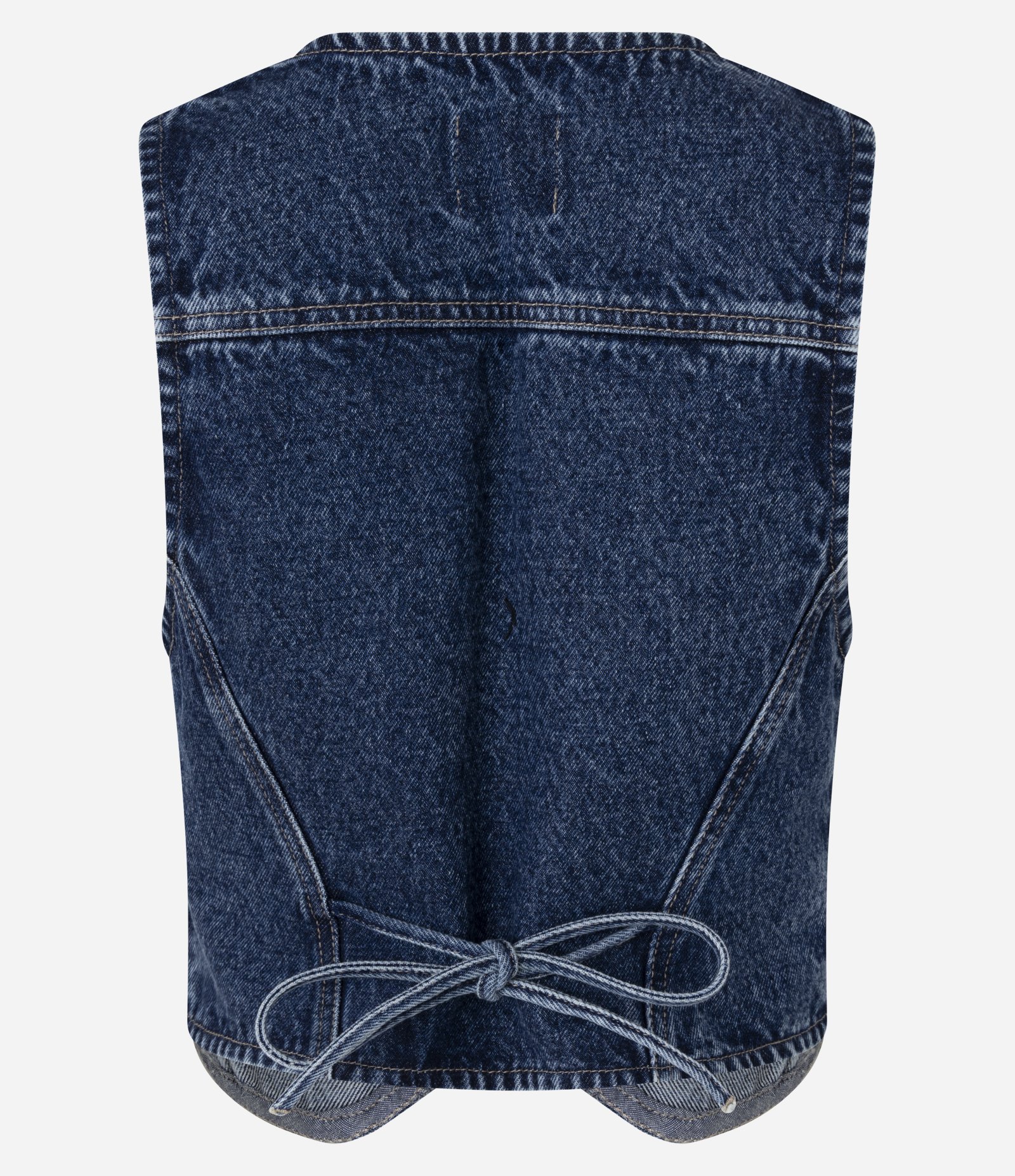 Colete em Jeans com Amarração e Barra Arredondada Escuro 7