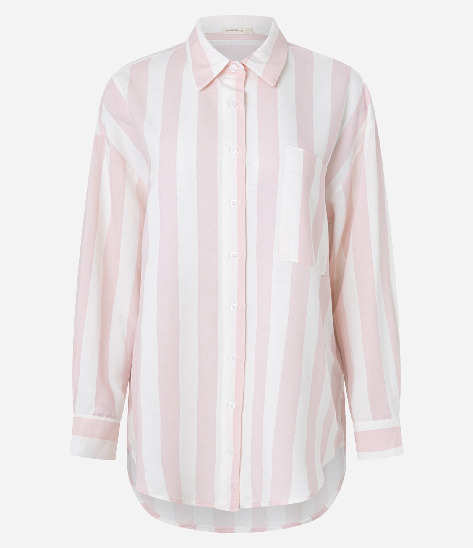 Camisa Alongada em Viscolinho com Listras Verticais Rosa/Branco 5