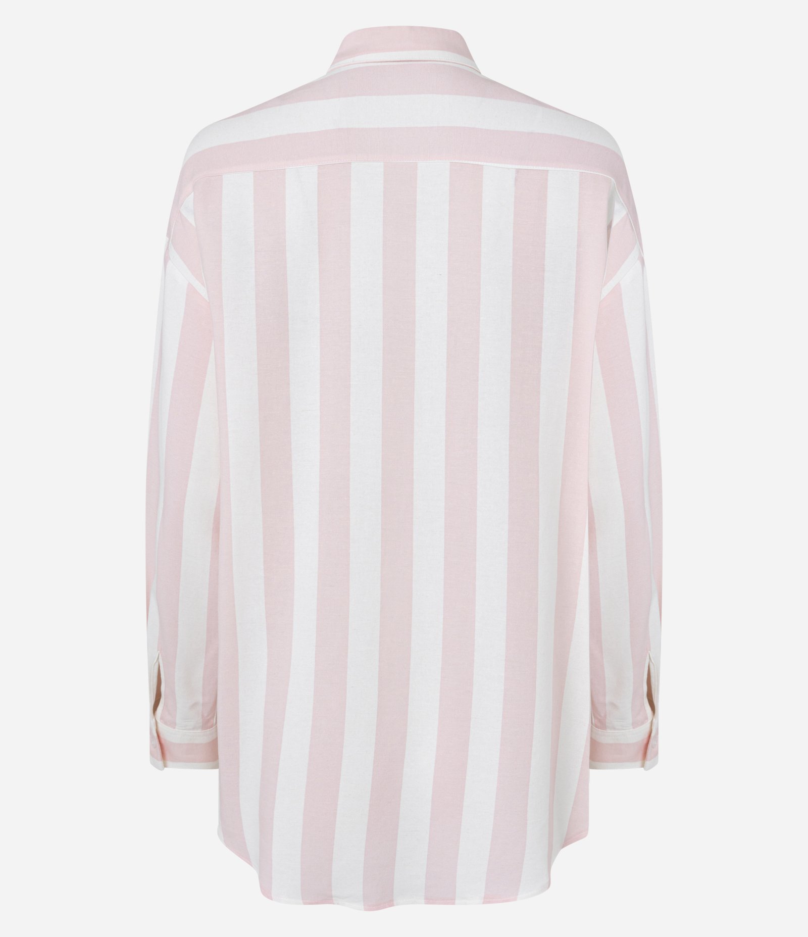 Camisa Alongada em Viscolinho com Listras Verticais Rosa/Branco 6