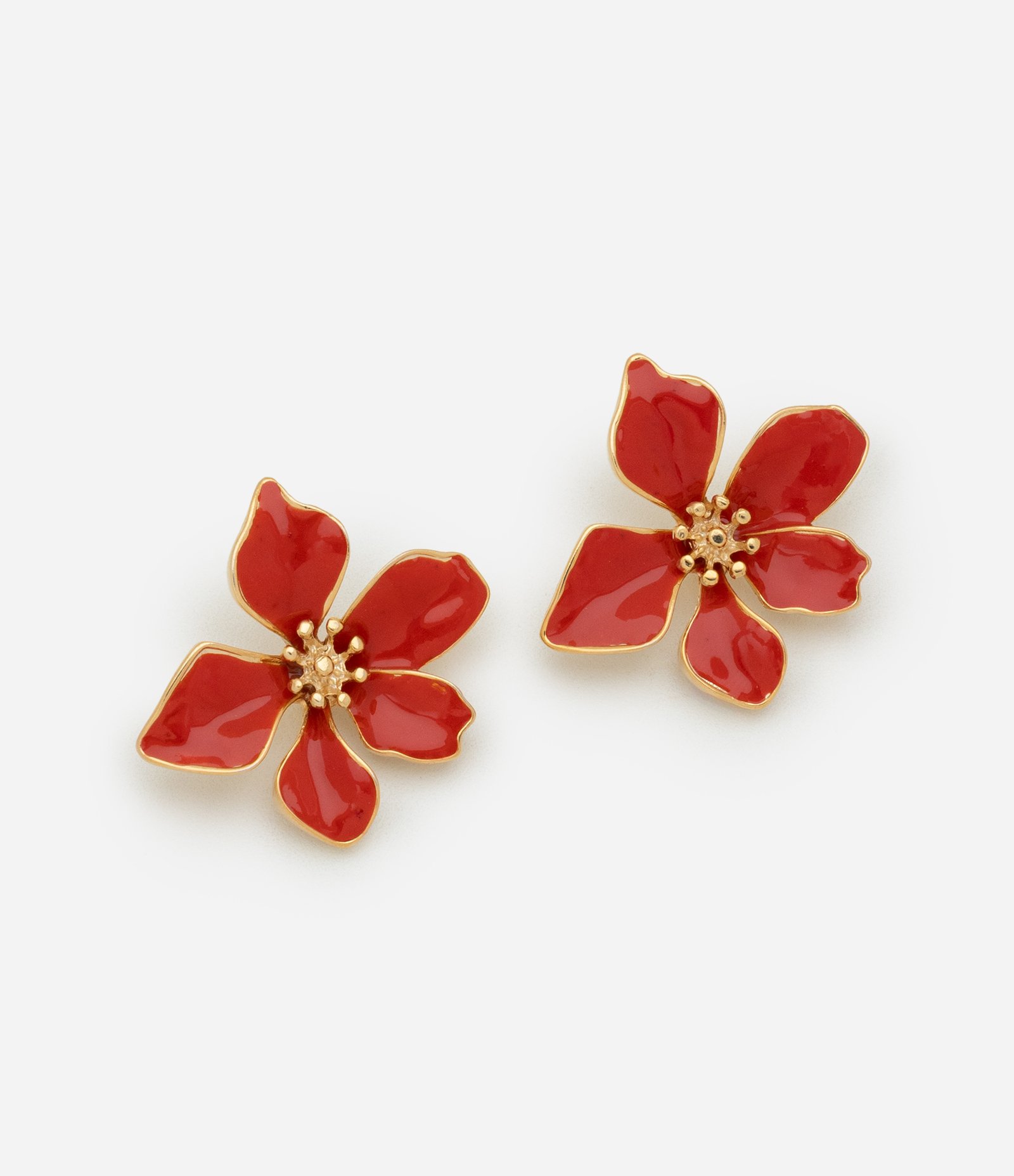 Brinco Botão com Forma de Flor Esmaltada Vermelho 2
