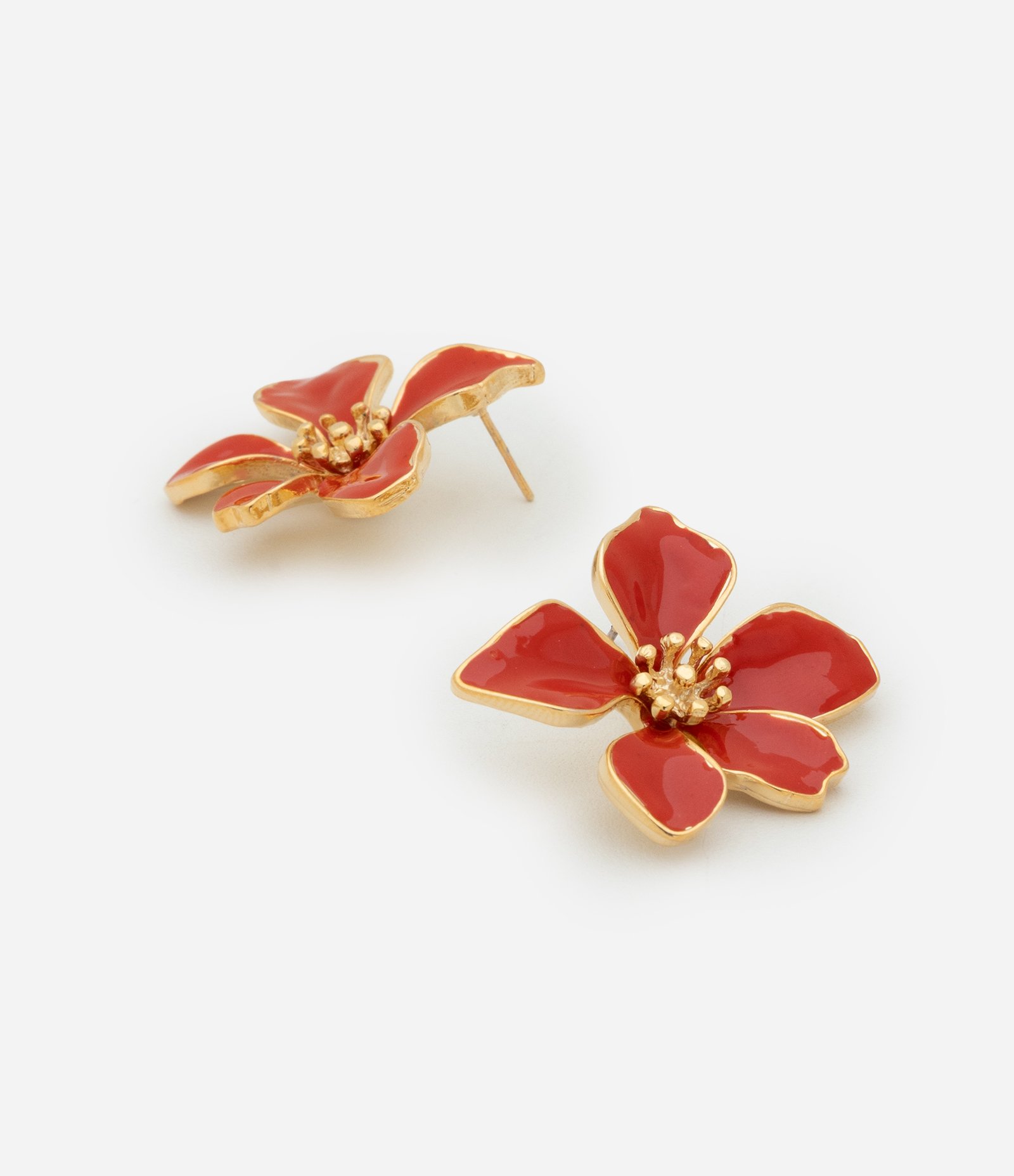 Brinco Botão com Forma de Flor Esmaltada Vermelho 3