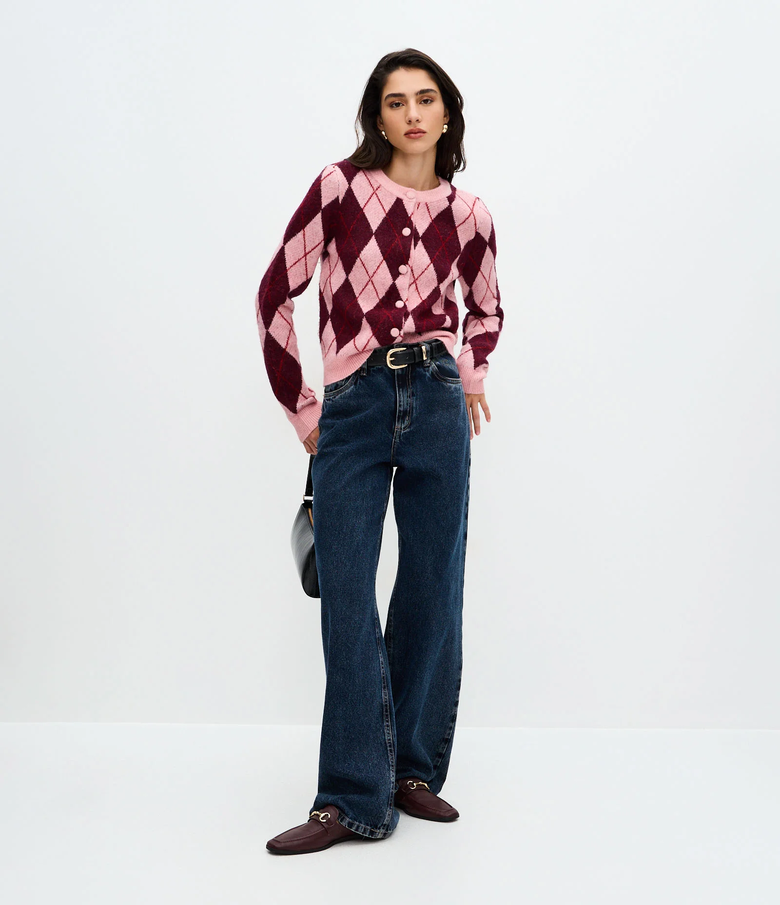 Cardigan Curto em Tricô com Estampa Xadrez Rosa 2