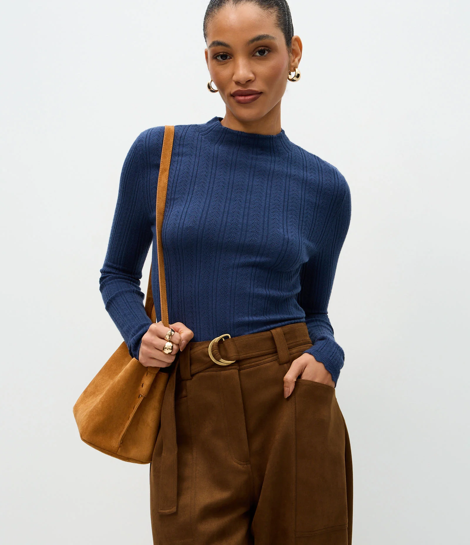 Blusa Regular em Tricô com Ponto Furadinho Azul 1