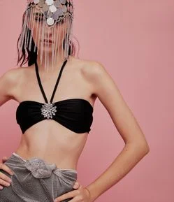 Biquini Top Bandeau em Microfibra com Amarração no Pescoço