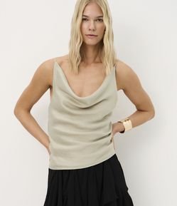 Blusa de Alça em Liocel com Linho e Decote Degagê