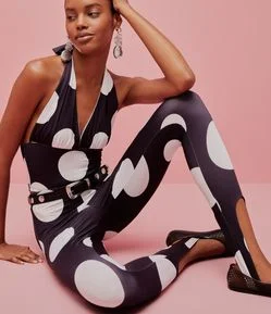 Calça Legging  em Microfibra com Estampa Poá