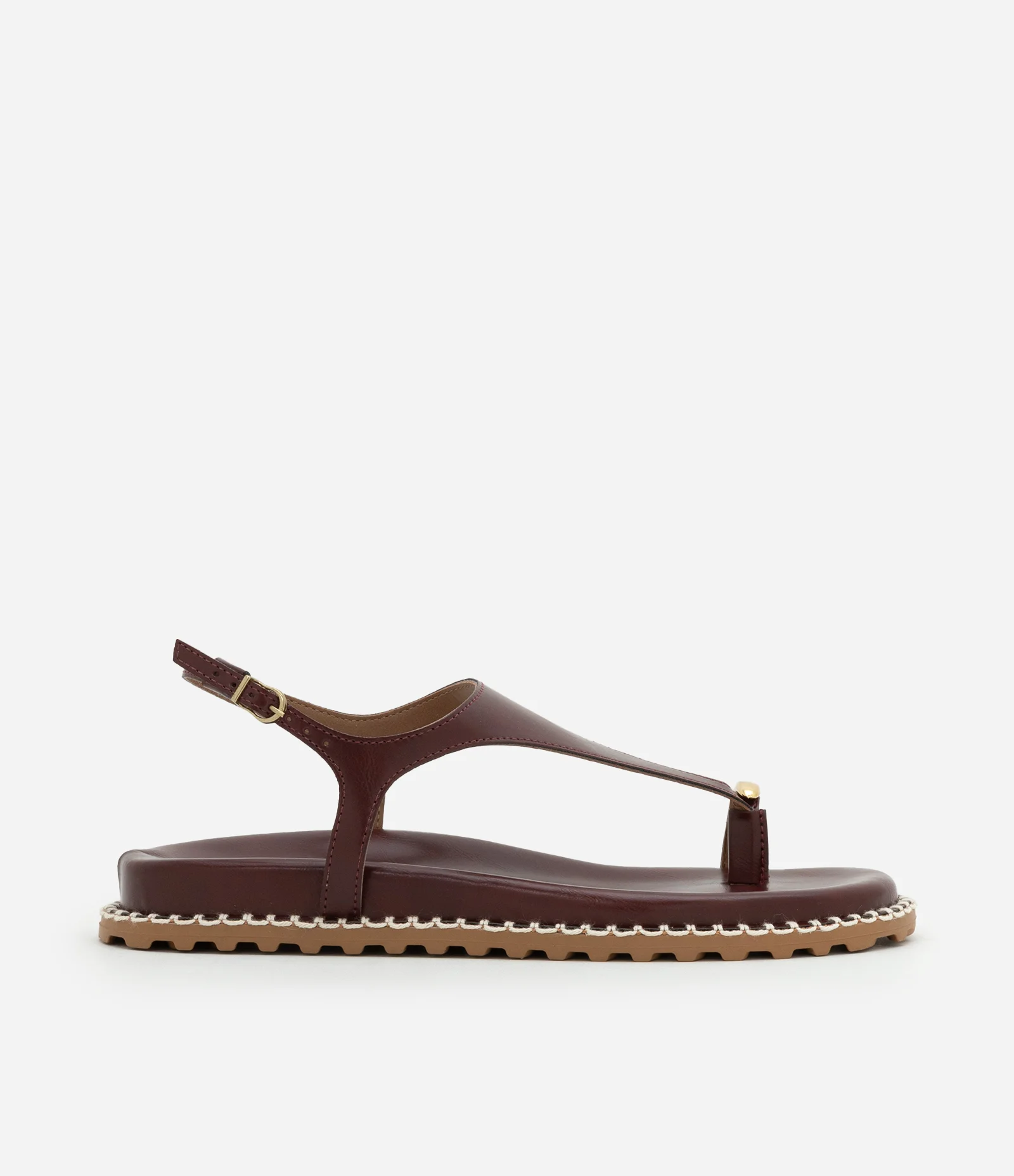 Sandália Rasteira com Dedeira e Detalhe Bold Vinho 1