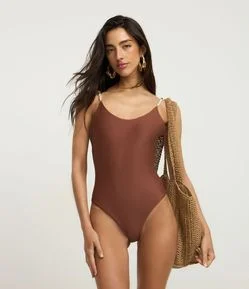 Maiô em Microfibra com Alças Decoradas com Pérolas