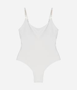 Maiô em Microfibra com Alças Decoradas com Pérolas