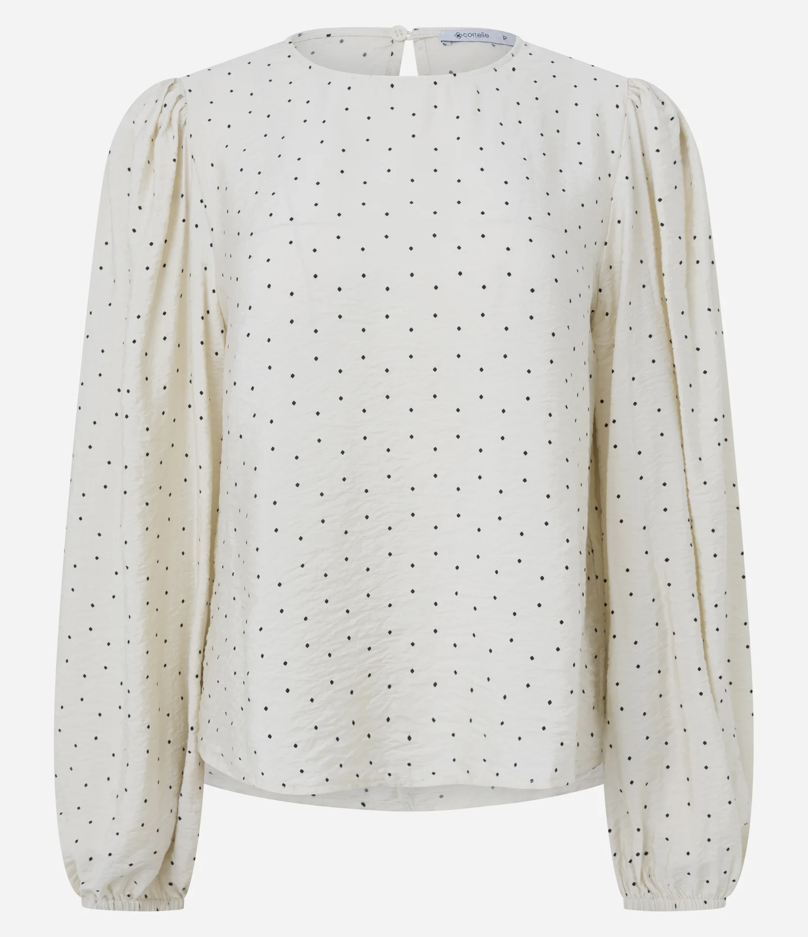 Blusa em Viscose com Estampa de Poá e Mangas Amplas Bege 1