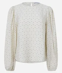 Blusa em Viscose com Estampa de Poá e Mangas Amplas