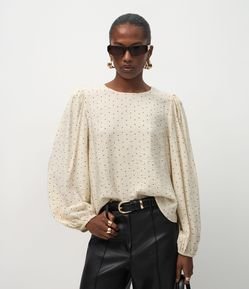 Blusa em Viscose com Estampa de Poá e Mangas Amplas