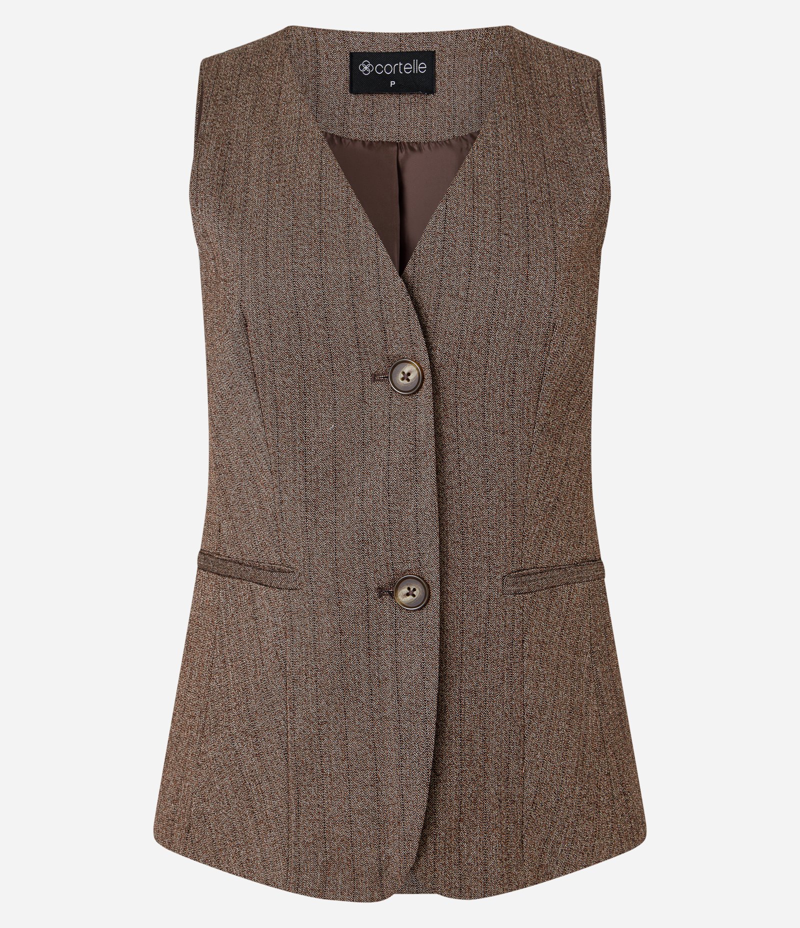 Colete Alfaiatado com Padronagem Espinha de Peixe Marrom 1