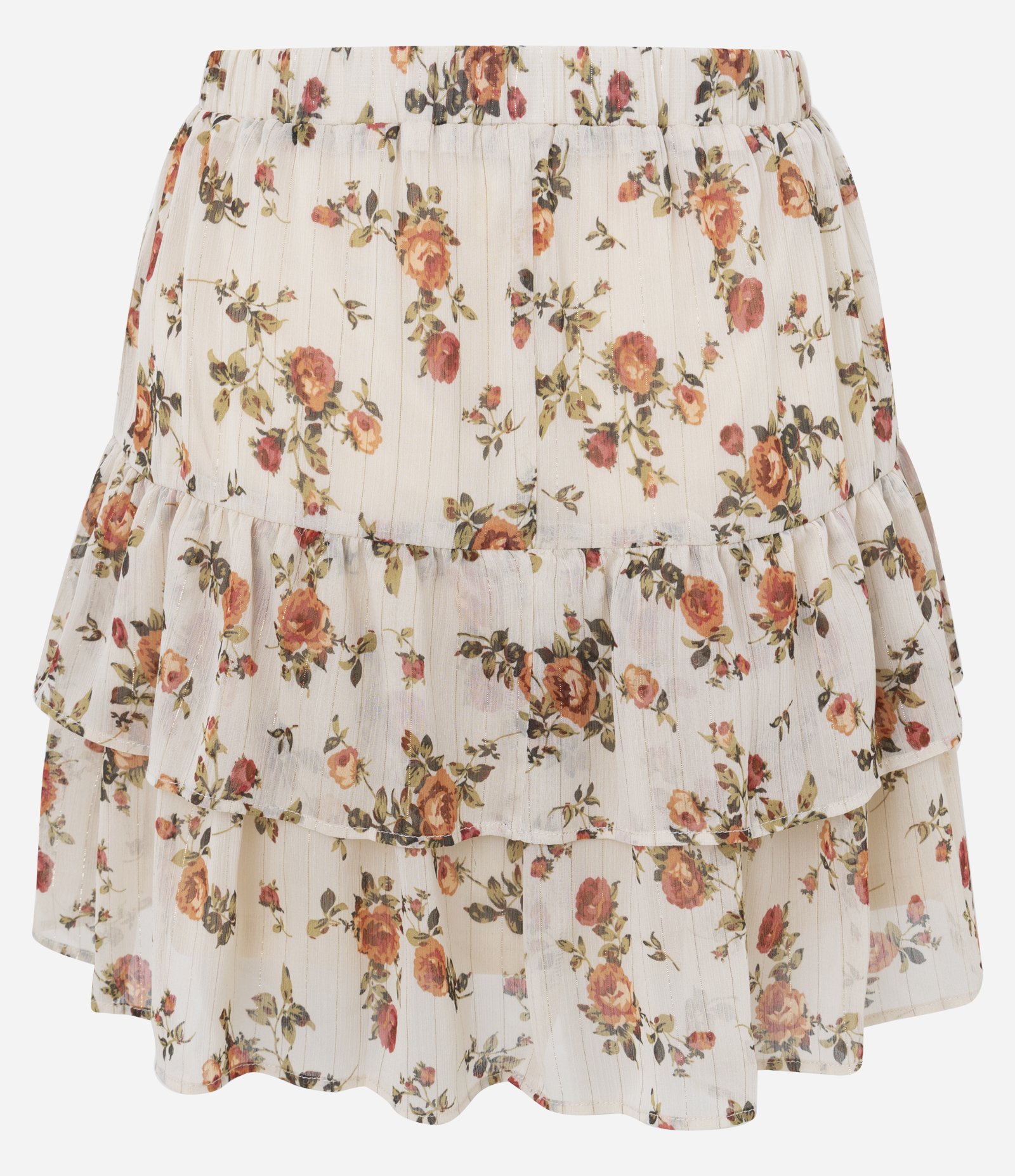 Saia Curta em Chiffon com Estampa Flores e Babados Bege 3