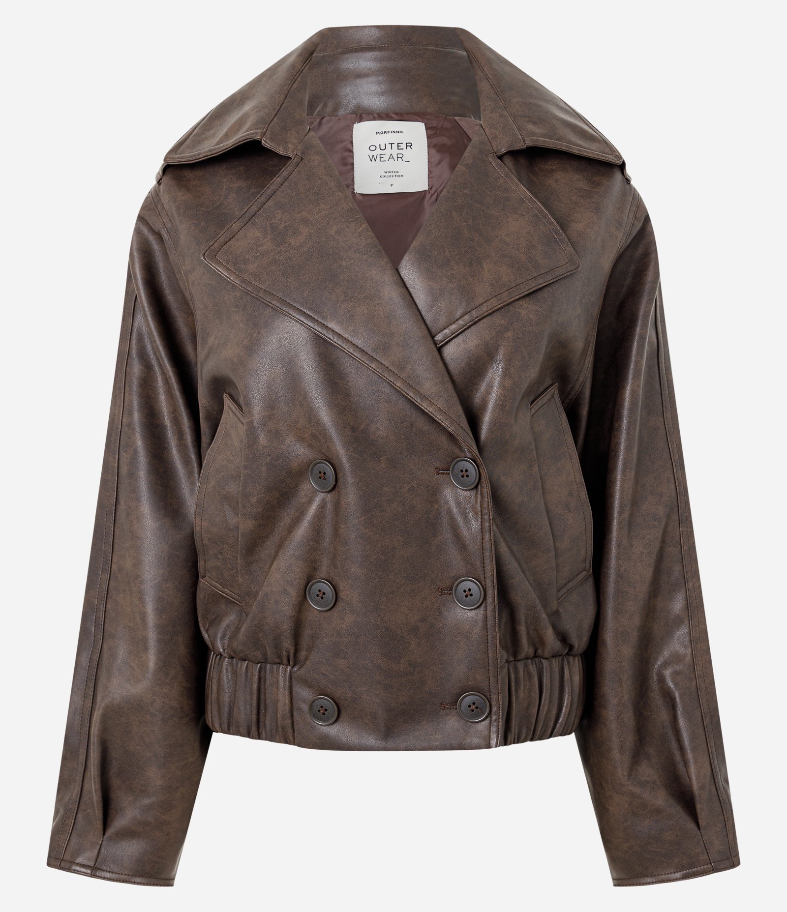 Jaqueta em PU com Gola Blazer e Abotoamento Transpassado Marrom 1