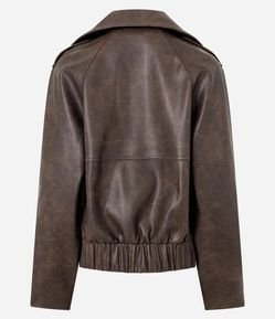 Jaqueta em PU com Gola Blazer e Abotoamento Transpassado
