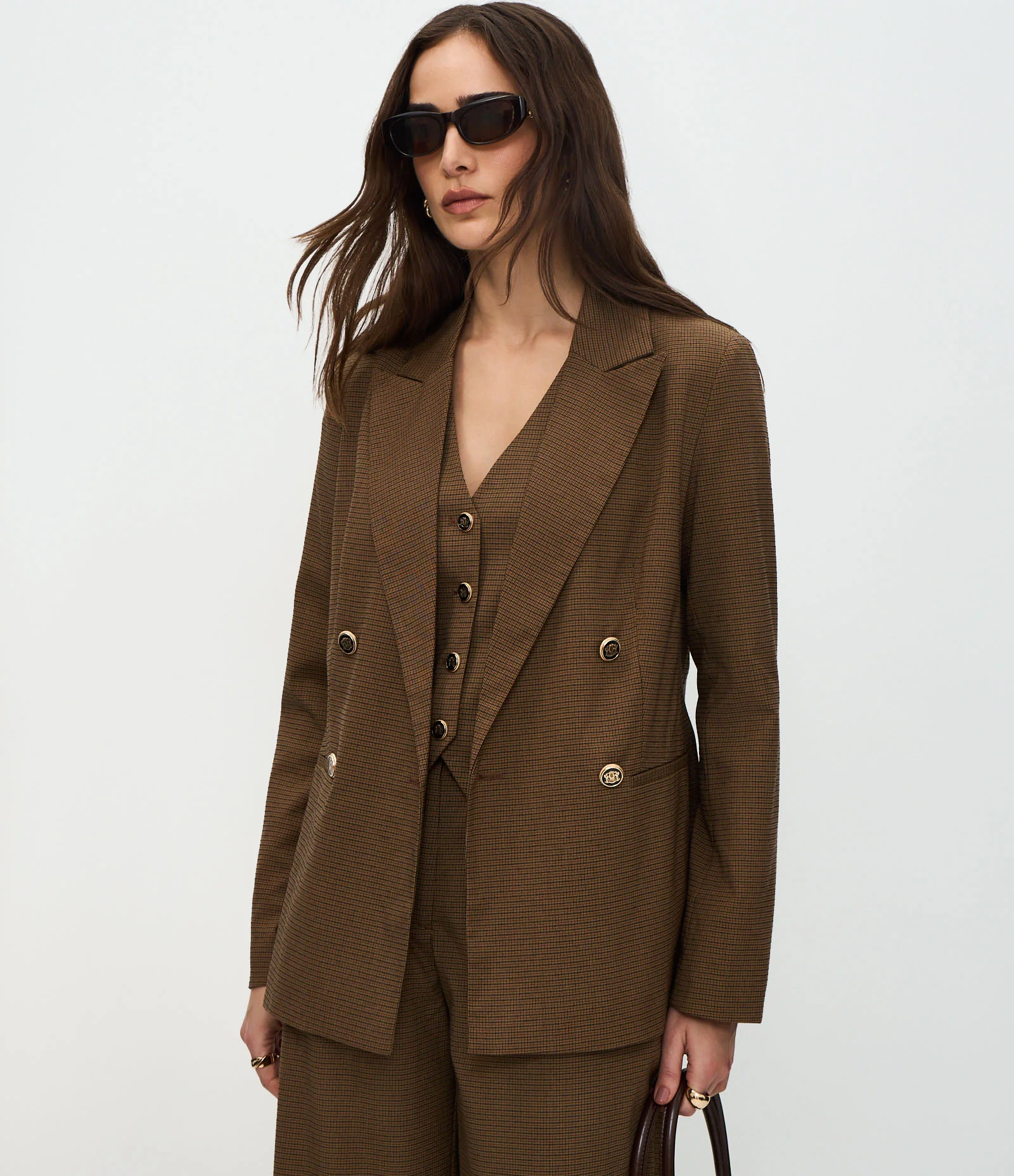 Blazer Alfaiatado com Estampa Mini Xadrez Marrom 1