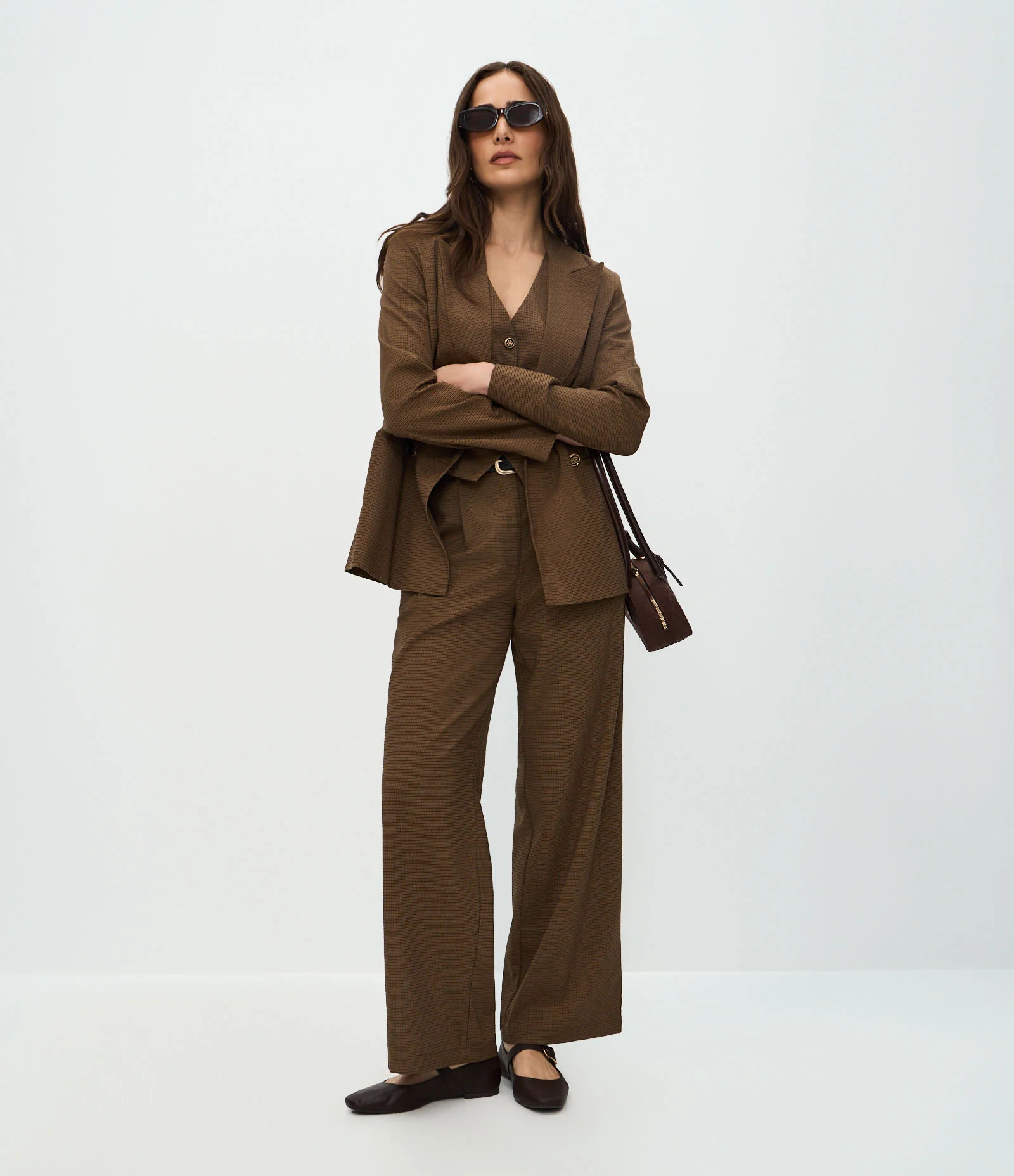 Blazer Alfaiatado com Estampa Mini Xadrez Marrom 2