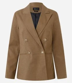 Blazer Alfaiatado com Estampa Mini Xadrez e Forro Interno