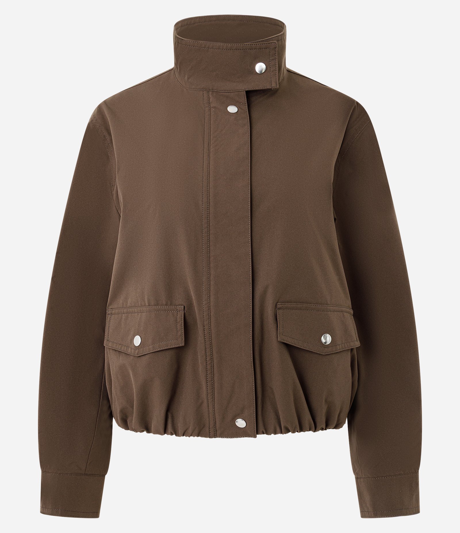 Jaqueta Corta Vento com Gola Alta e Bolsos Frontais Marrom 1