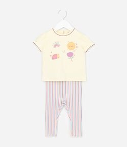 Conjunto Infantil em Cotton Estampa Ícones Fofinhos - Tam 0 a 24 Meses