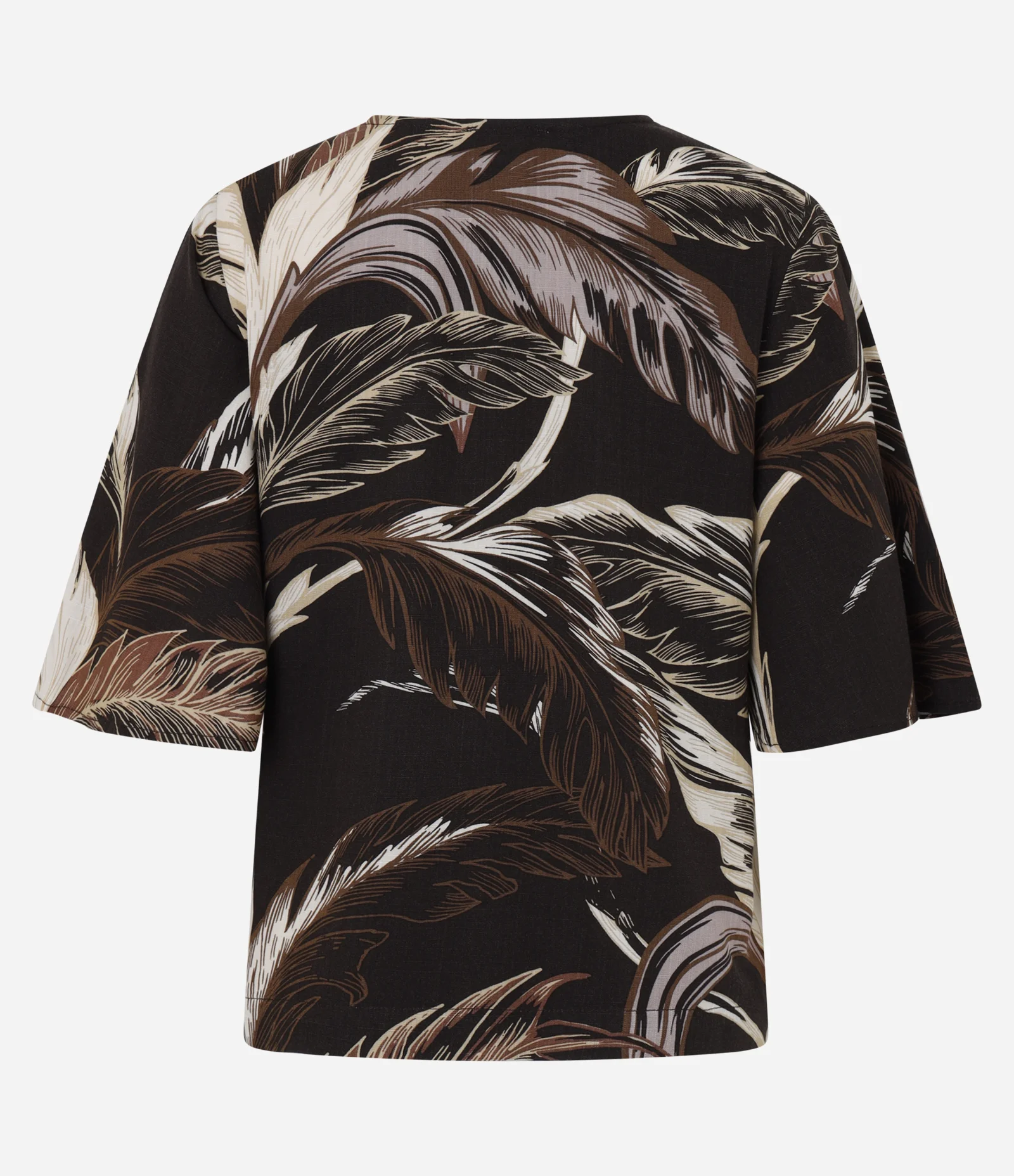 Blusa Feminina Manga Curta Folhagem com Gola V Marrom 6