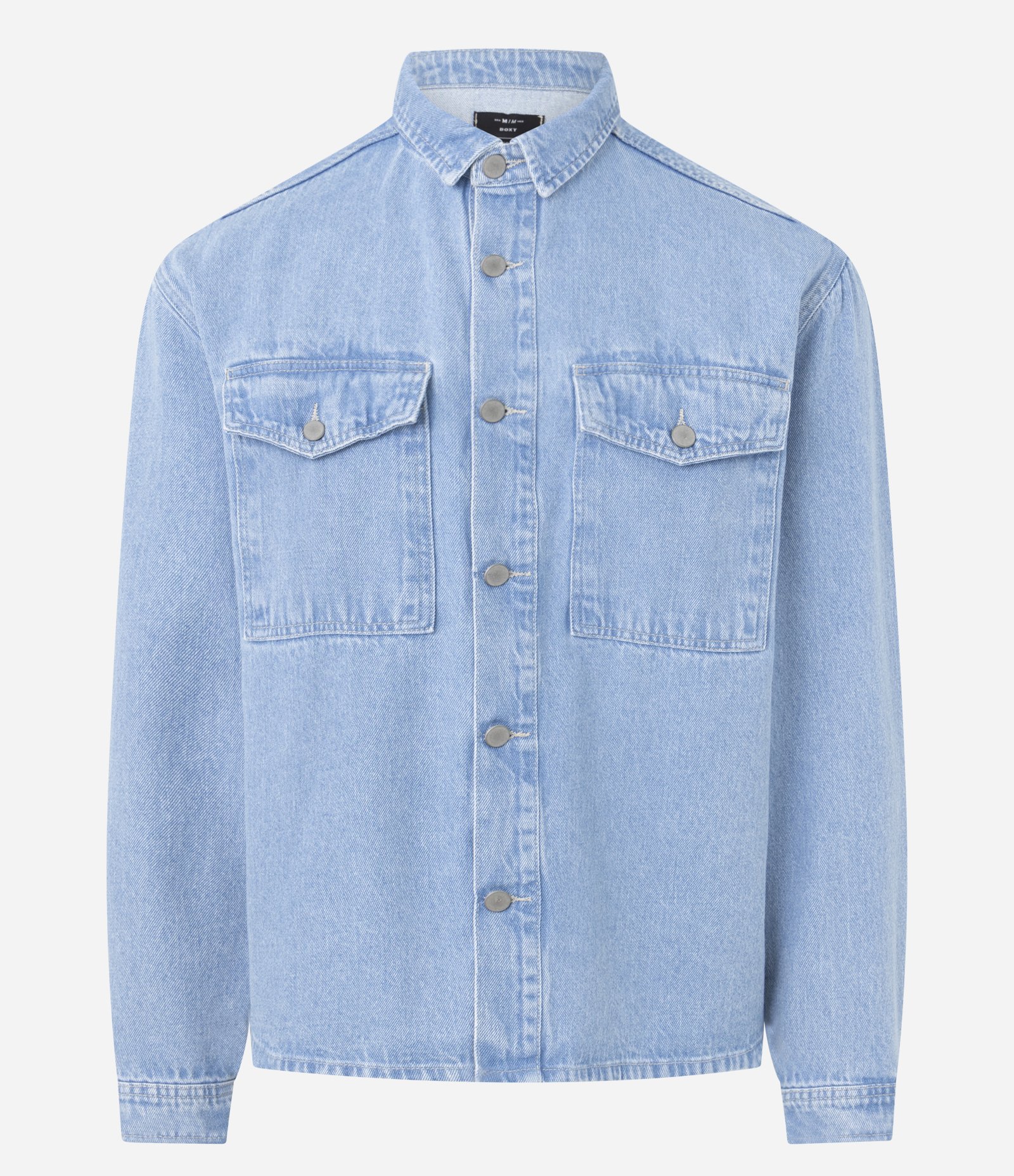 Camisa Oversized Boxy em Jeans com Efeito Marmorizado Azul Claro 1