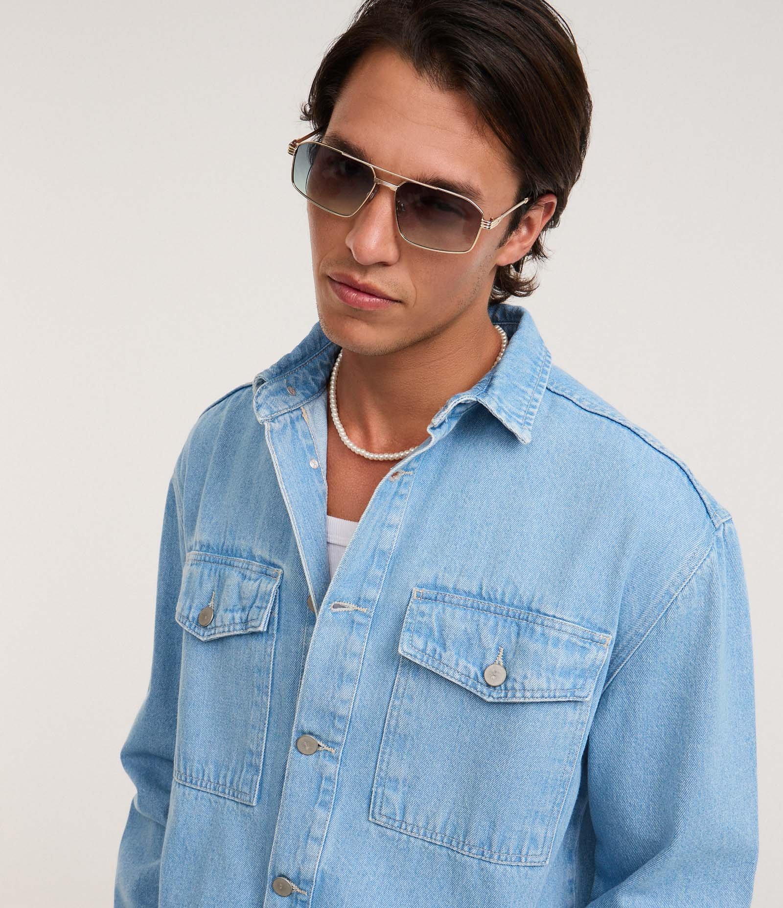 Camisa Oversized Boxy em Jeans com Efeito Marmorizado Azul Claro 3