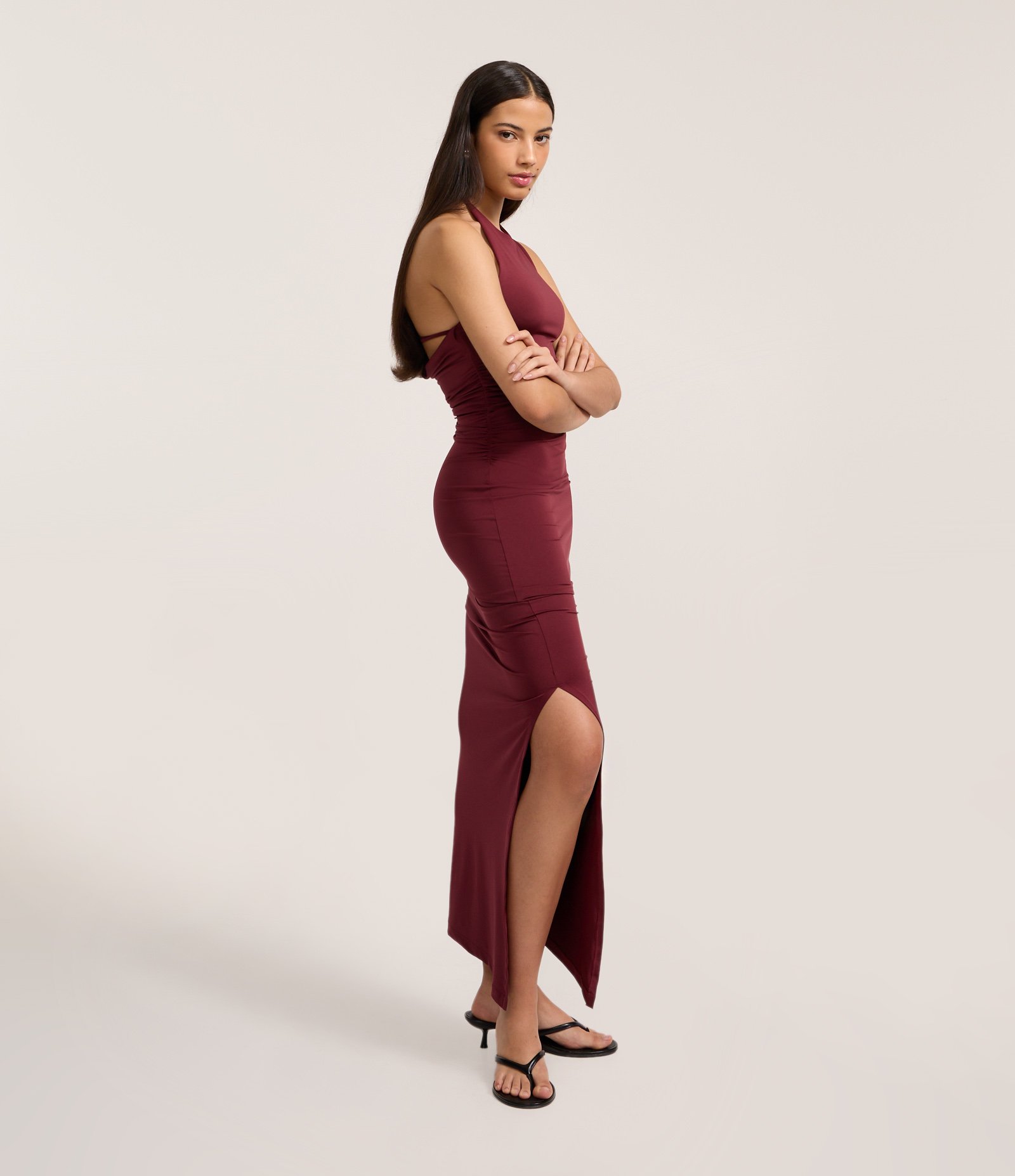 Vestido New Midi em Microfibra com Fenda Vermelho 1