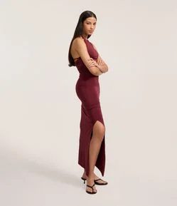 Vestido New Midi em Microfibra com Fenda