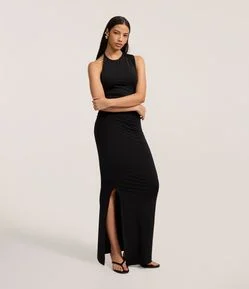 Vestido New Midi em Microfibra com Fenda