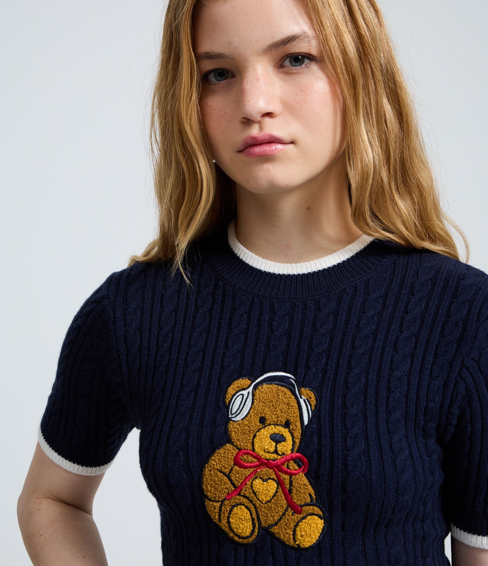 Blusa em Tricô com Estampa de Urso Azul 3