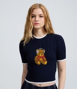 Blusa em Tricô com Estampa de Urso