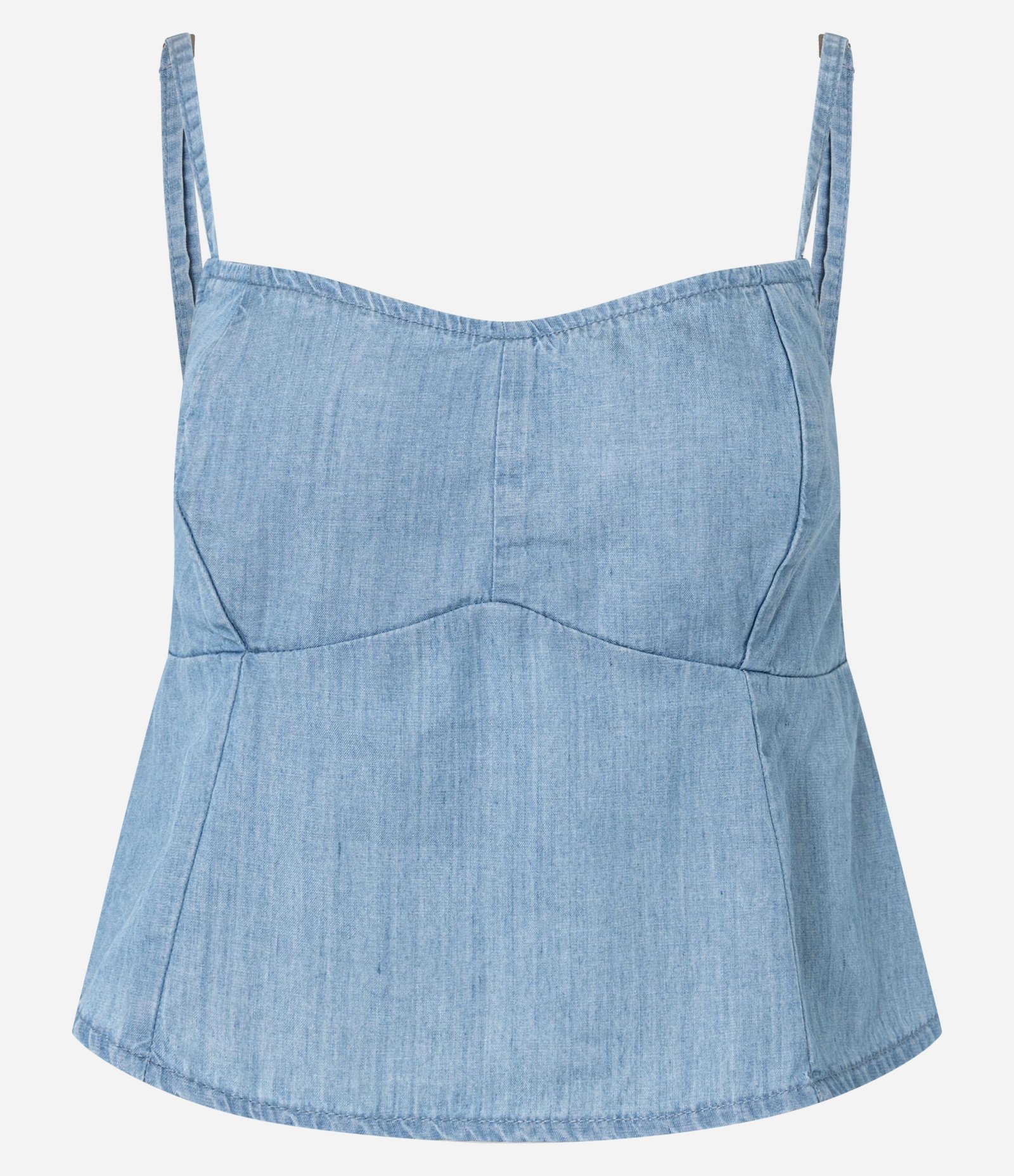 Blusa de Alça em Jeans com Decote Reto Claro 4