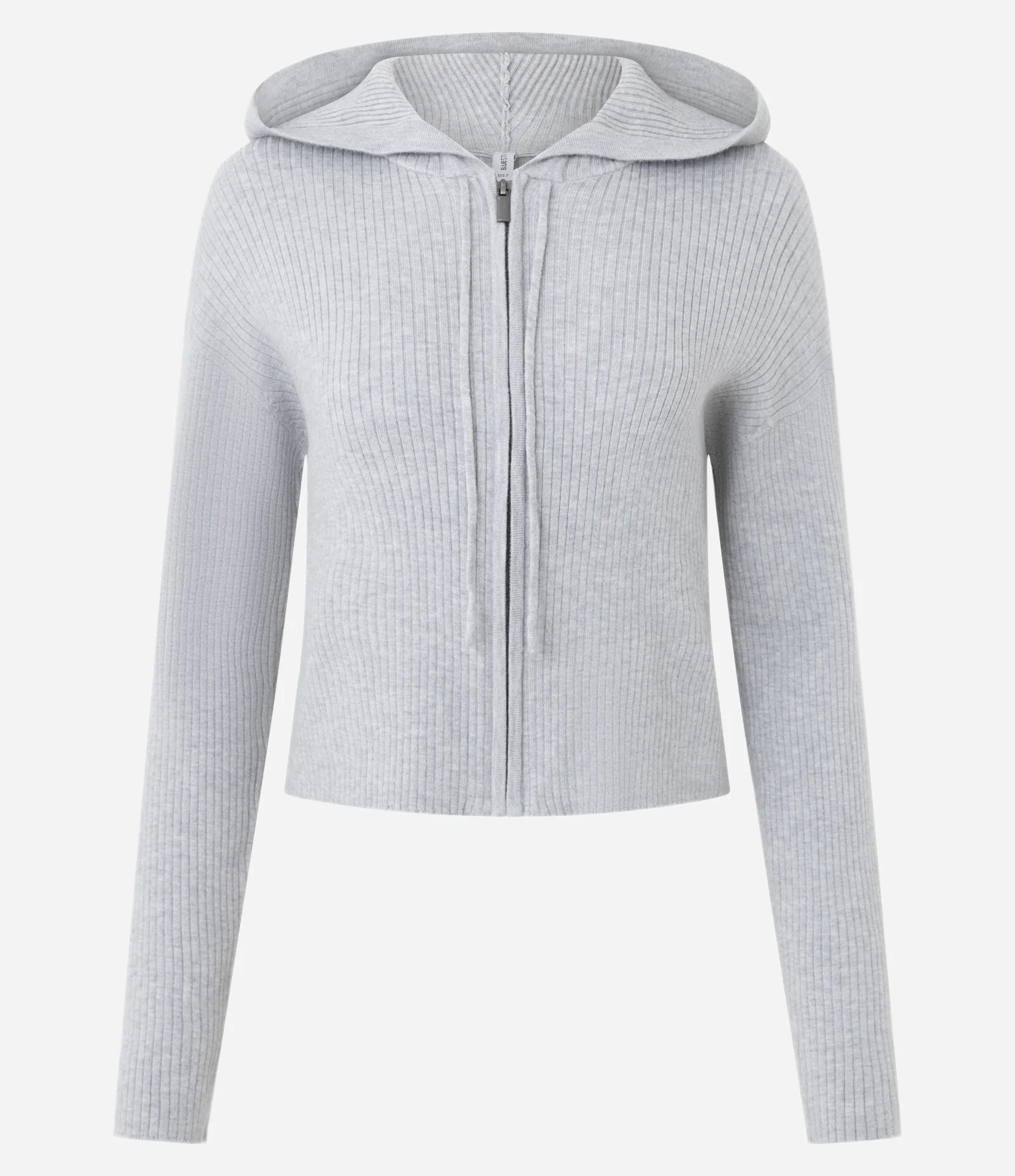 Casaco em Tricô com Capuz e Zíper Cinza 5