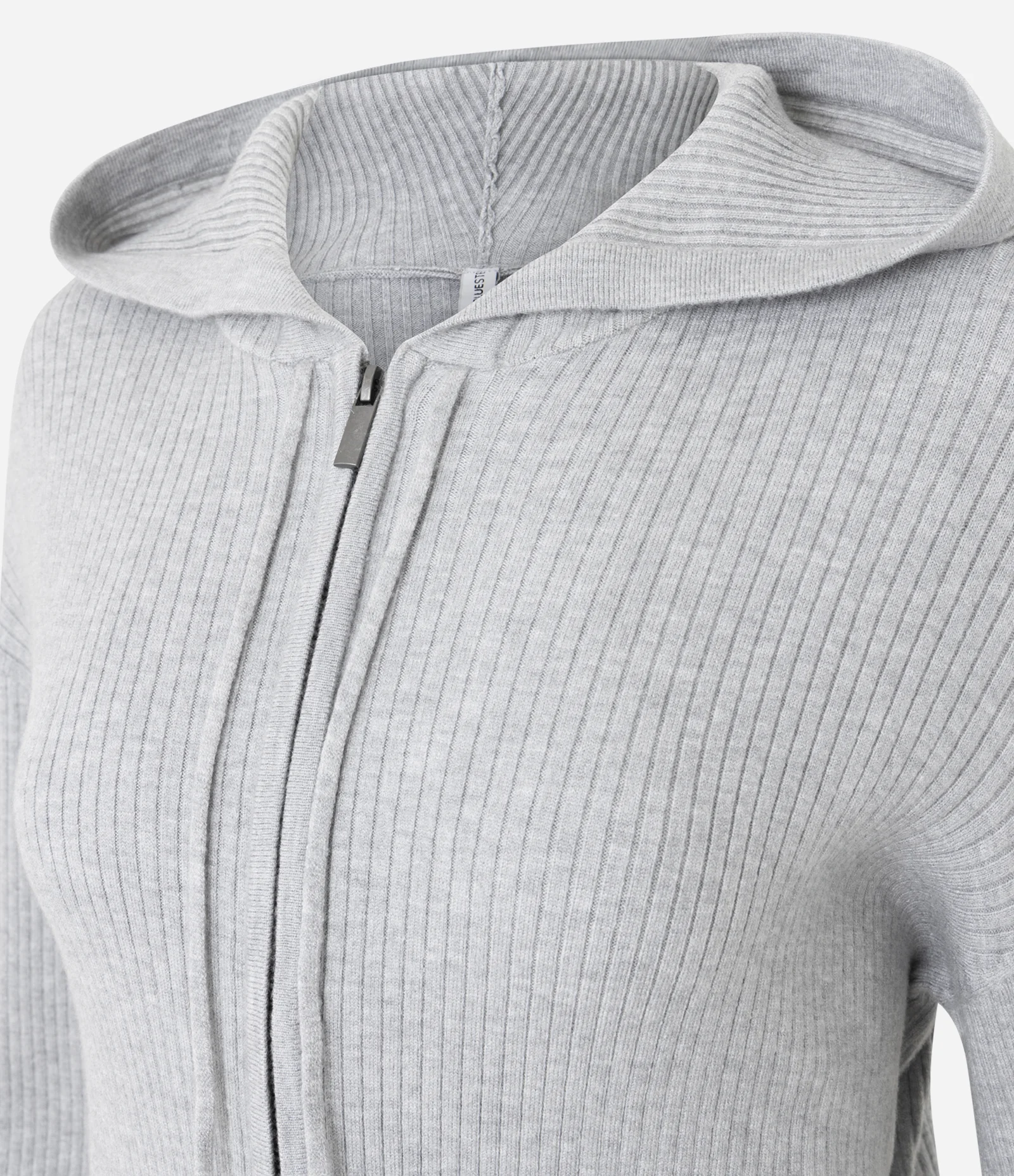 Casaco em Tricô com Capuz e Zíper Cinza 6