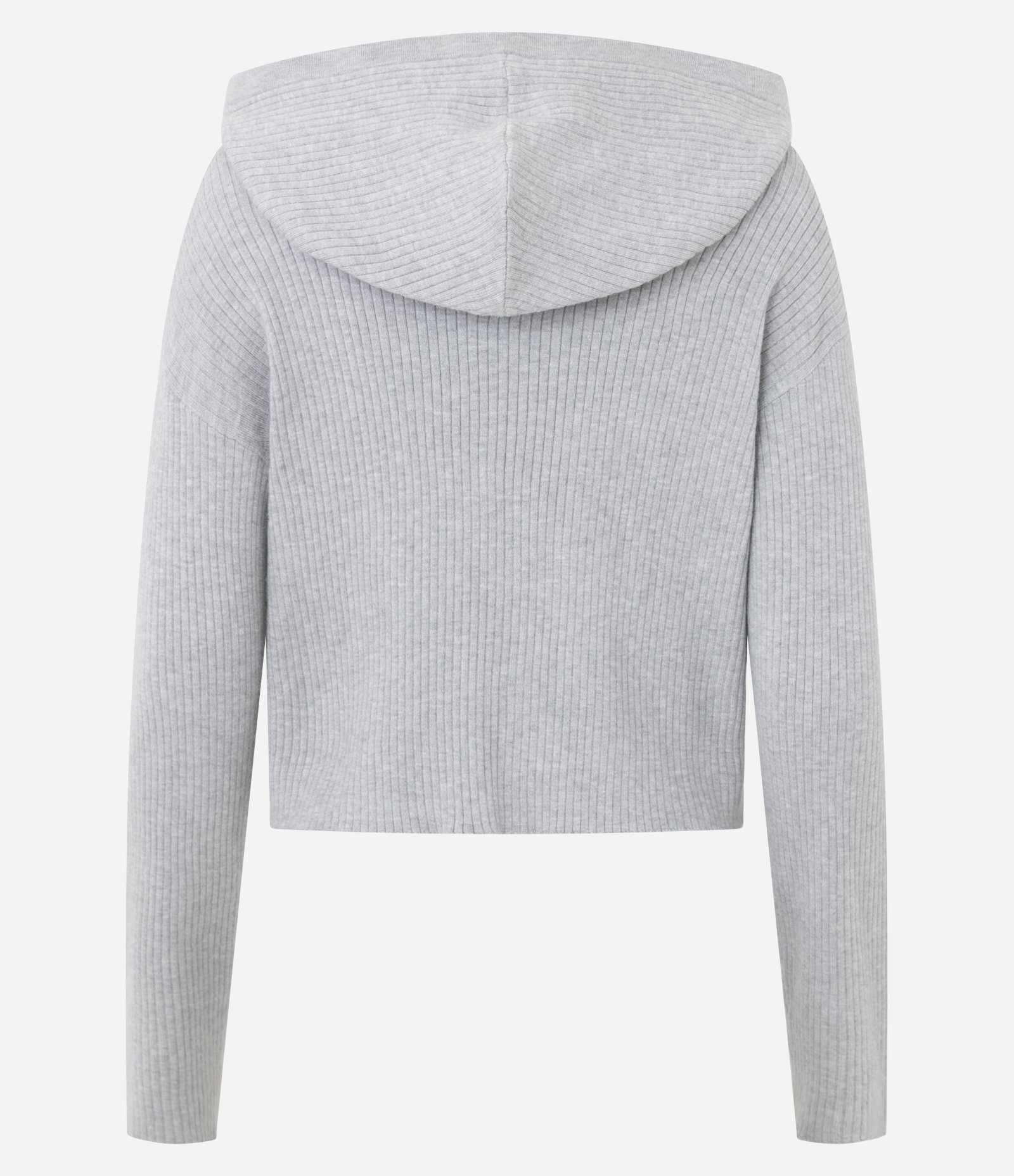 Casaco em Tricô com Capuz e Zíper Cinza 7