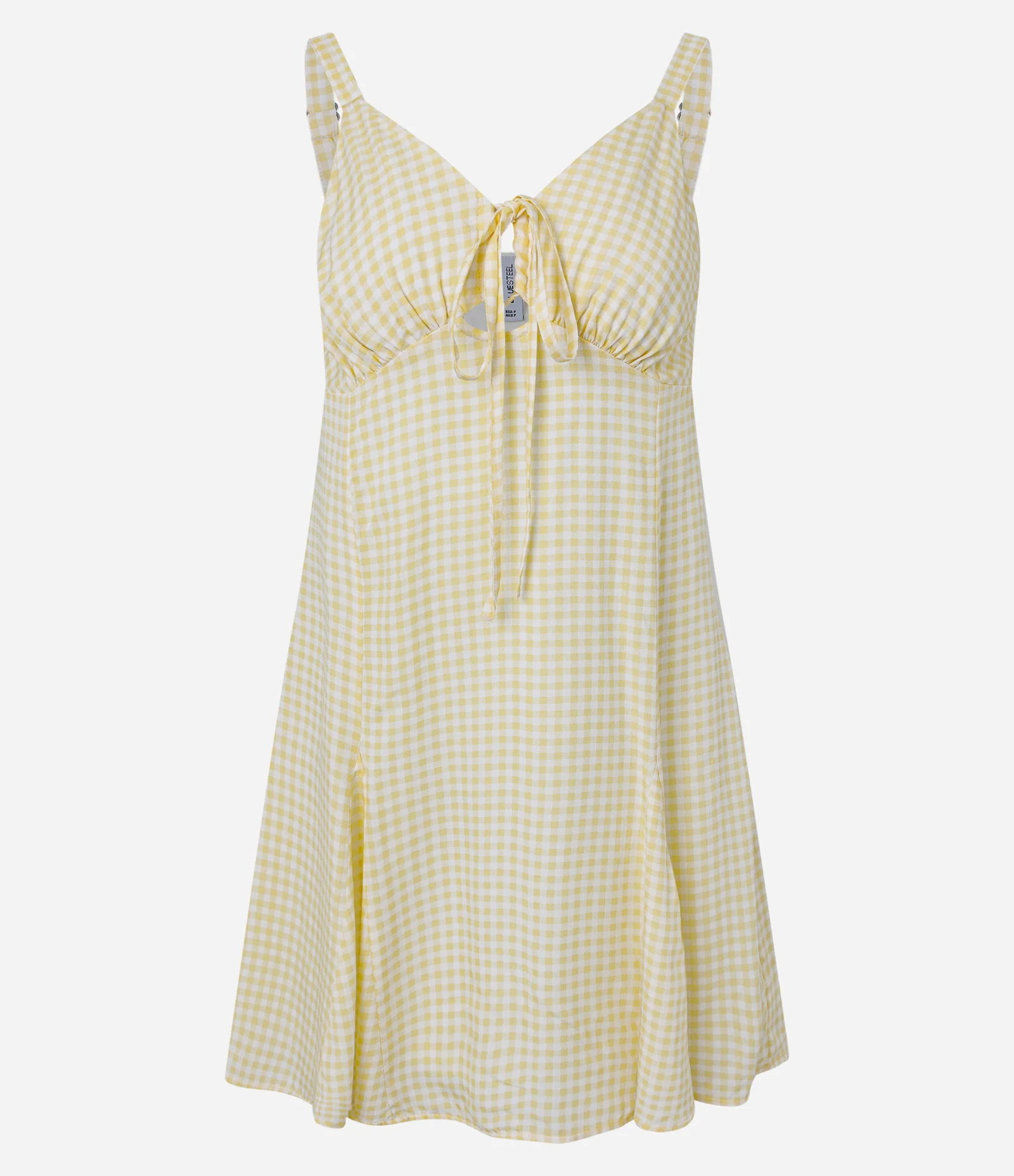 Vestido Curto Evasê em Viscose com Estampa Xadrez Amarelo 1