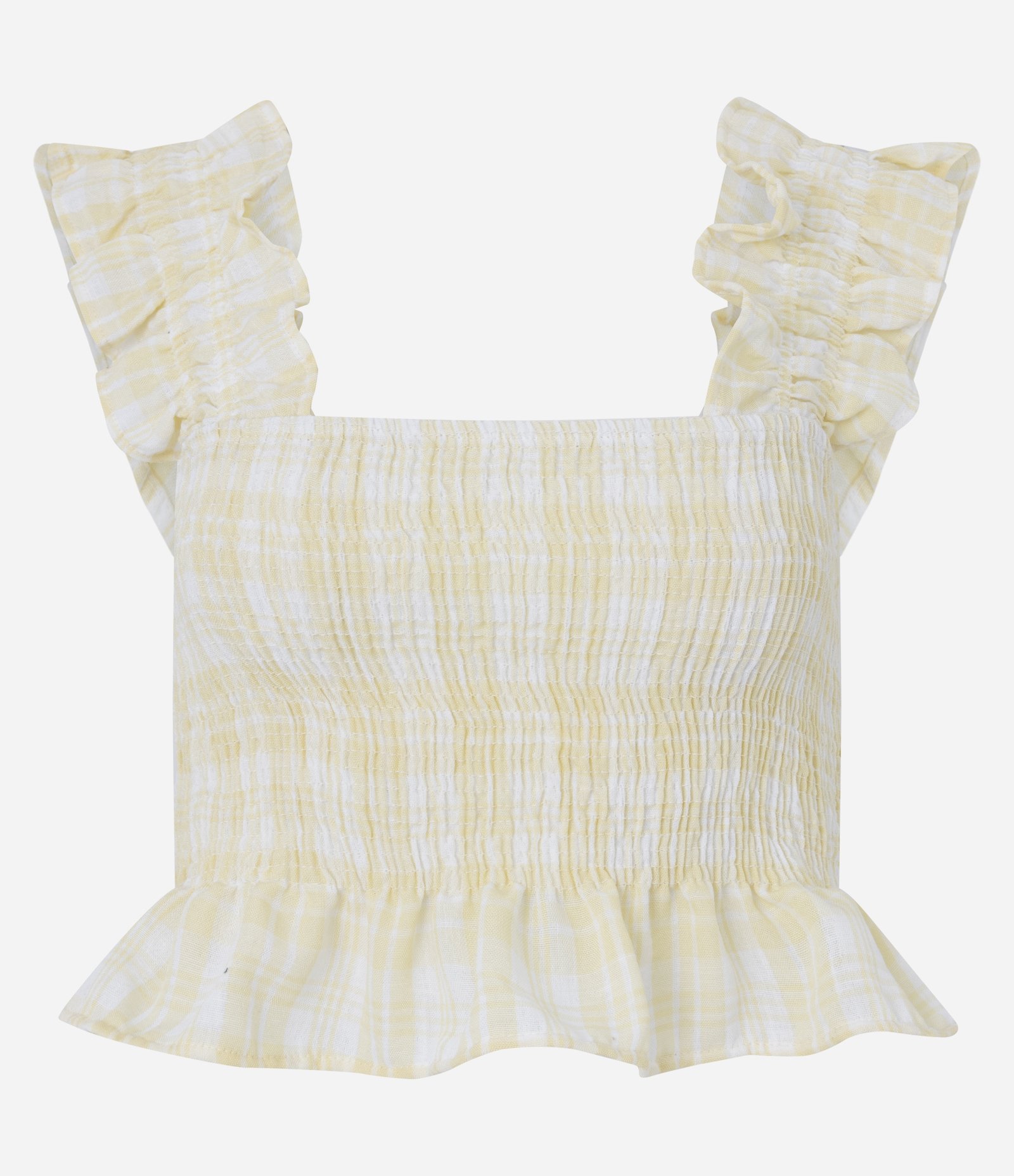 Blusinha Sem Manga com Babados na Alça Amarelo 1