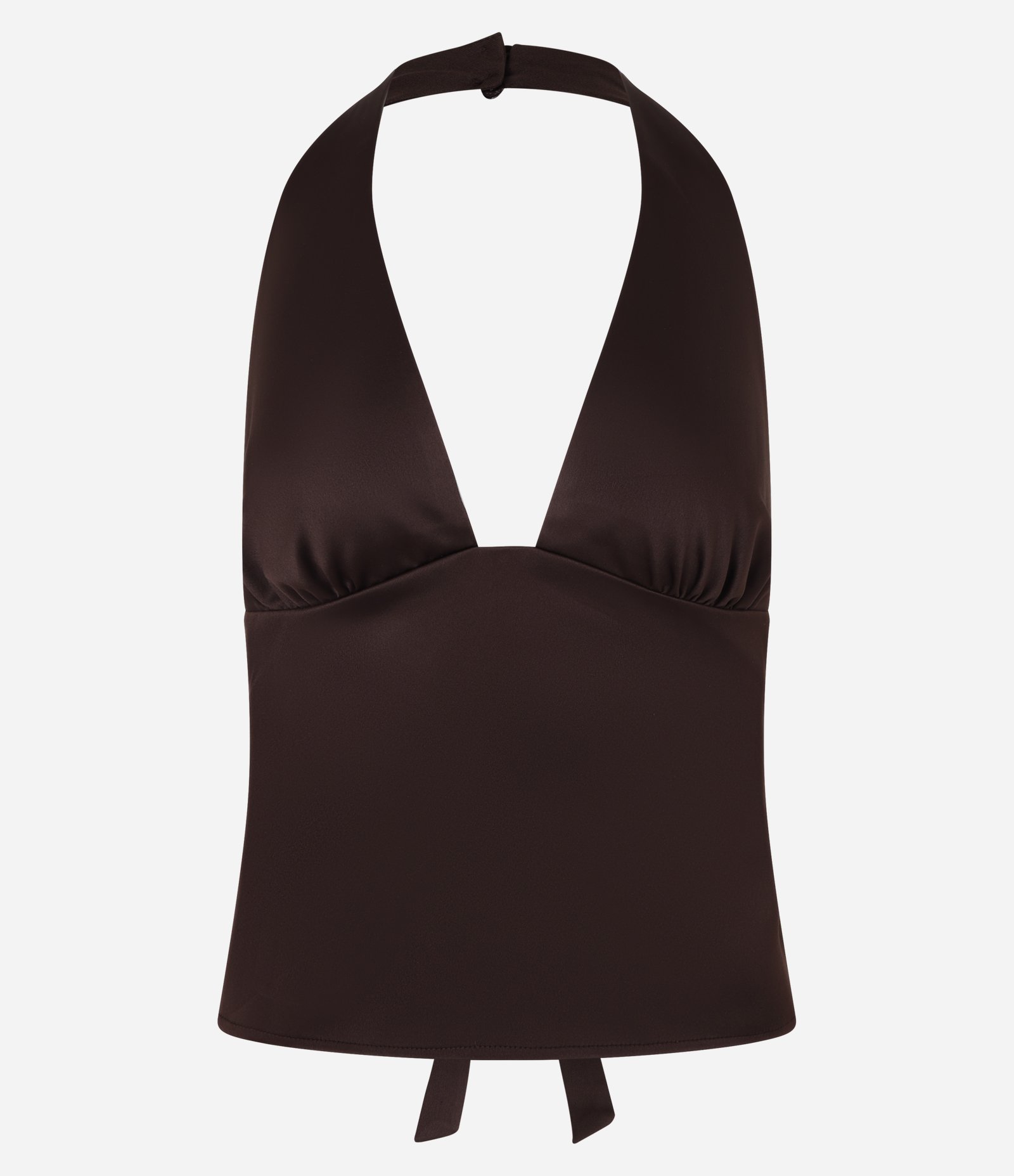 Blusa em Cetim Frente Única com Amarração nas Costas Marrom 3