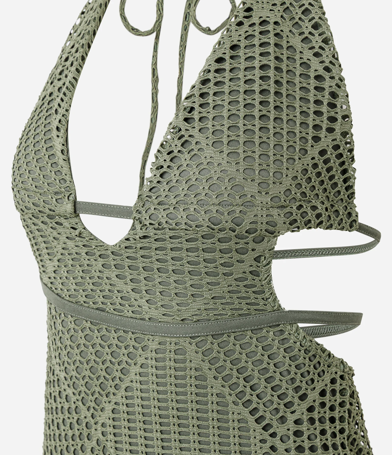 Vestido New Midi Frente Única com Efeito Crochê Verde 2