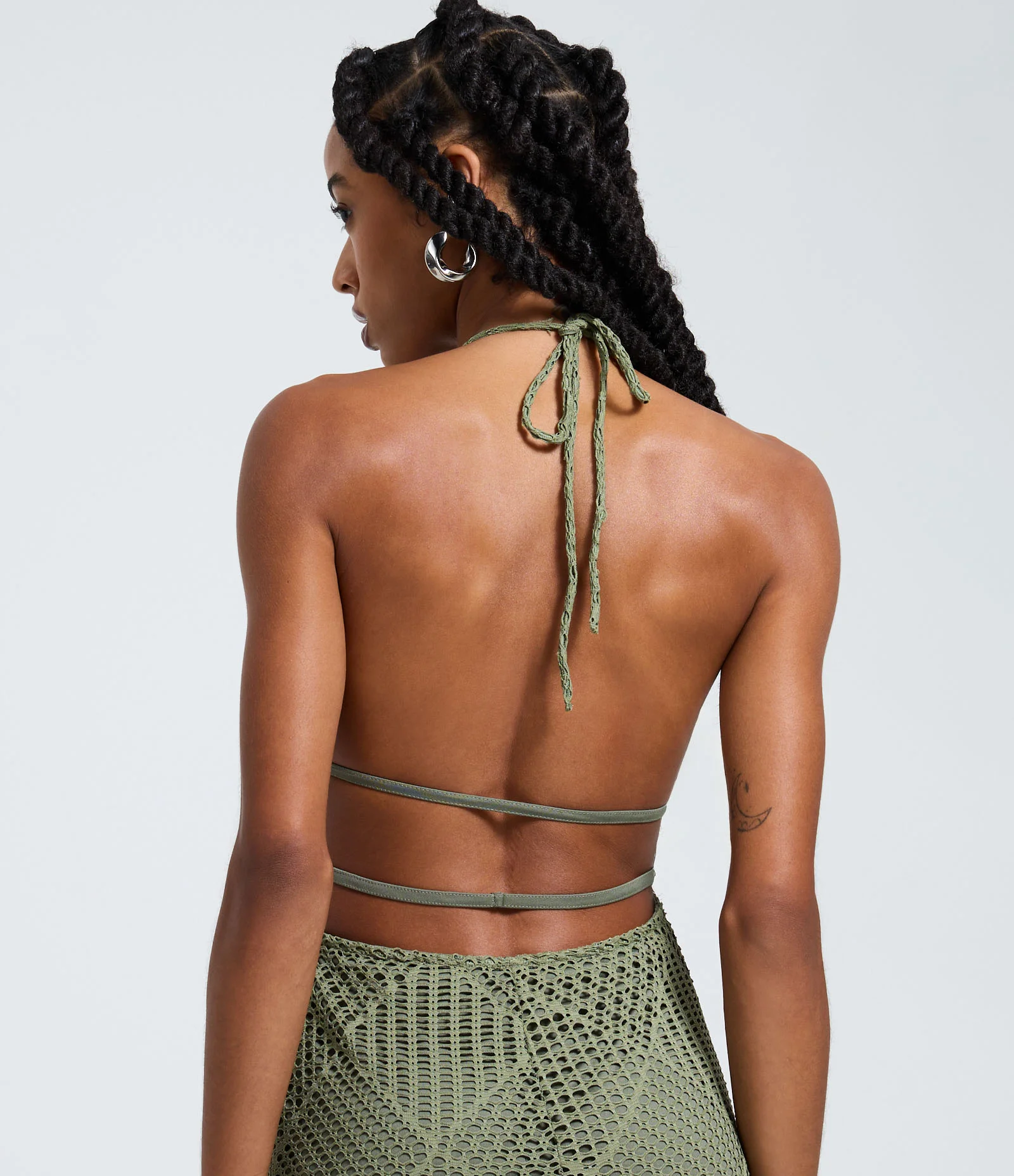 Vestido New Midi Frente Única com Efeito Crochê Verde 2