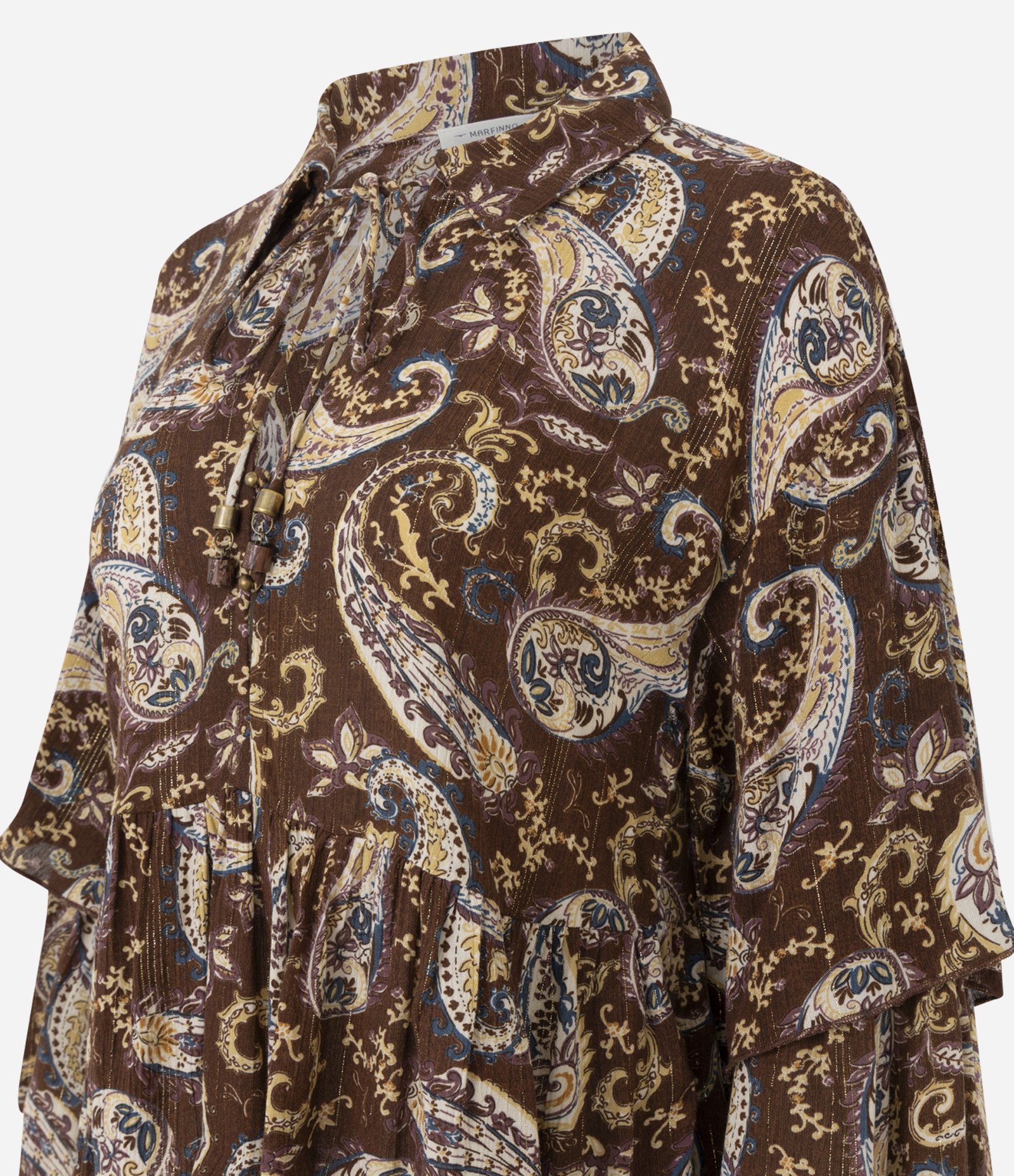 Blusa em Chiffon com Babados e Estampa Paisley Marrom 6